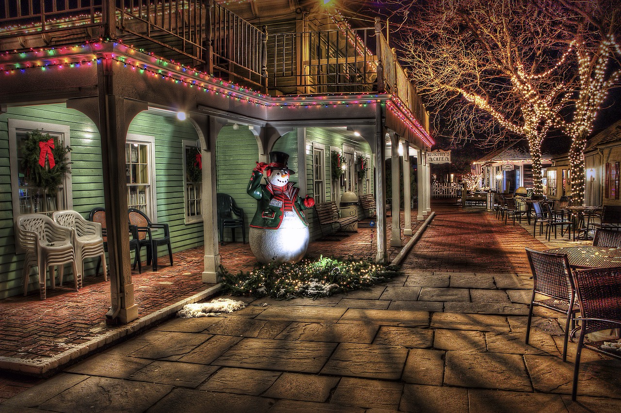 A garden with a snowman.